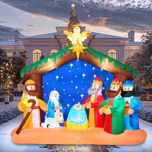8 FT Christmas Inflatables Nativity Scene Outdoor Decorations, Christmas Blow Up - Picture 2 of 6